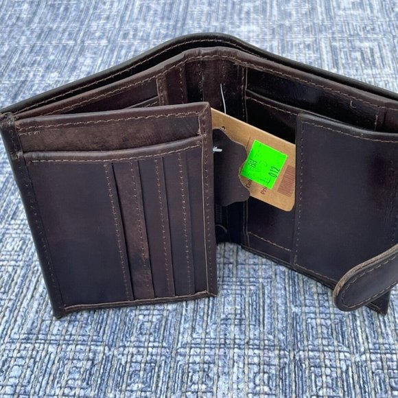 Leather Card Holder Wallet Dark Brown Genuine Leather Men Billfold Box n Bag - Picture 4 of 12